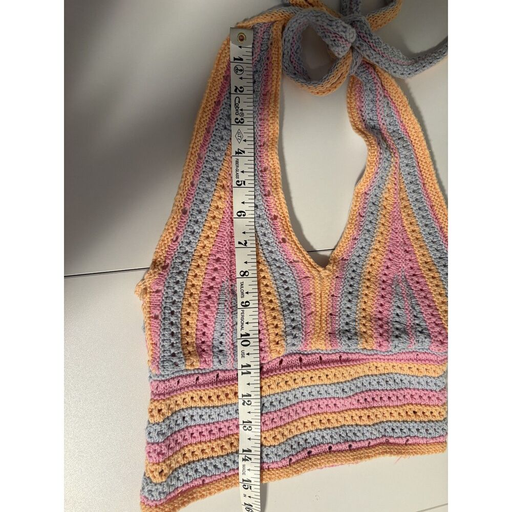 Boho Crochet Halter Crop Top | Multicolor Knit Festival Summer Top - Picture 4 of 5